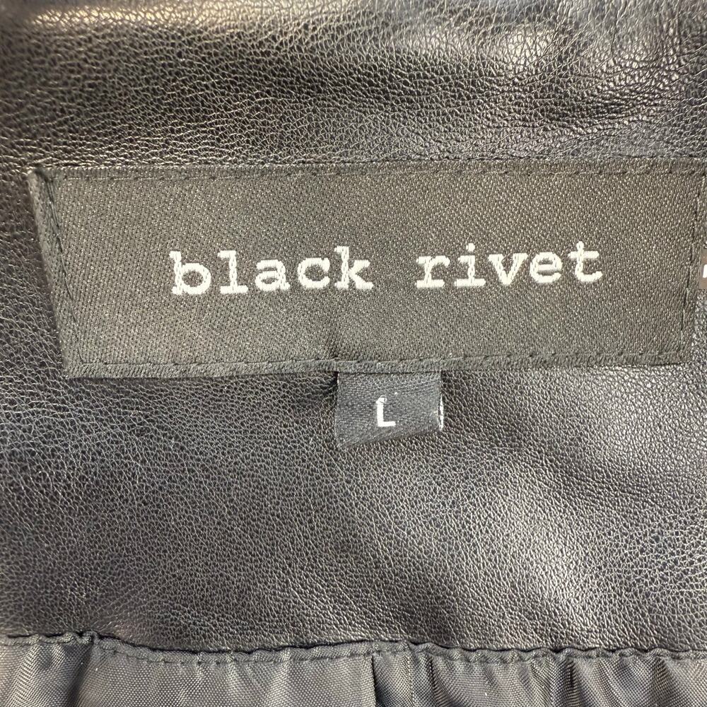 Black Rivet Vegan Leather Jacket Women's L Black GIII Moto Motorcycle Stretch - Picture 10 of 13